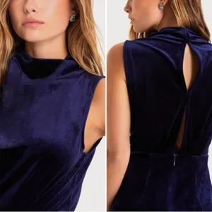 LULU's Elegant Special Event Wedding Bridesmaid Flowy Modest Blue Velvet Gown thumbnail 3