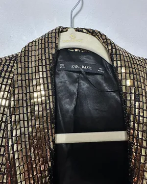 metallic gold blazer sequin wrap tuxedo dress thumbnail 4