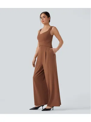 Halara U-Back Sleeveless Wide Leg Casual Jumpsuit Size L Regular Terracotta NWOT thumbnail 7