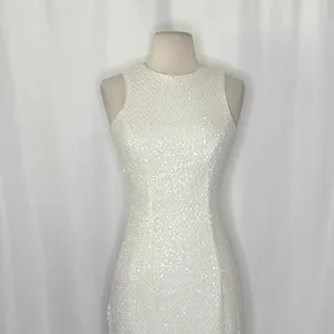 DRESS THE POPULATION Alina Sequin Crochet Lace Midi Dress Bridal‎ White Small thumbnail 3