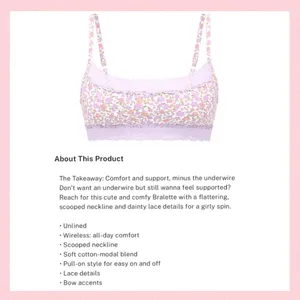 💐VS PINK Cotton Lace Trim Bralette & Cotton Cheeky Panty Petite Lilac Floral M thumbnail 6