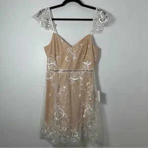 Lulus Women’s Twirl The Night Away White Embroidered Lace Mini Dress Size S NEW thumbnail 2