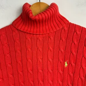 Ralph Lauren Sport Womens Cable Knit Sweater Sz Small Coral Orange Cotton thumbnail 4