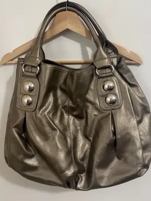 Mondani Metallic Pewter Hobo with Silver Accents Shoulder Bag Large thumbnail 1