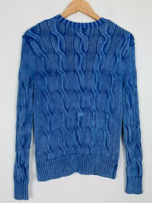 Polo Ralph Lauren blue sunwashed classic cotton cable knit crewneck sweater. XS thumbnail 4