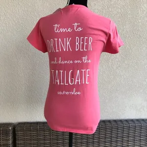 Southerndoe Womens Tee Sz S Salmon Drink Beer and Dance on the Tailgate NEW‎ Top thumbnail 2