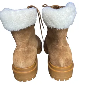 Lauren Ralph Lauren Carlee suede tan combat lace-up boots fauxshearling 8.5 New thumbnail 4