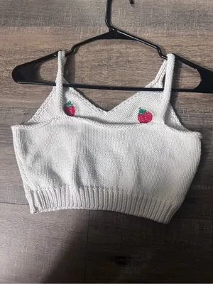 Cider • Knit Crop Top • Strawberries Print • Large thumbnail 5