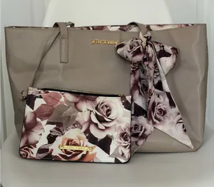 Betsy Johnson Taupe floral scarf tote bag thumbnail 1