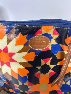 Fossil Multicolor Starburst Pattern Crossbody Bag with Tan Strap thumbnail 2