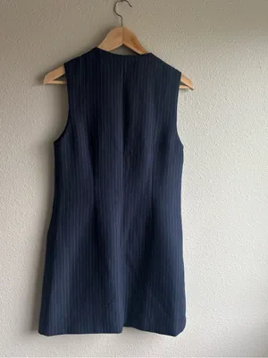 Sleeveless Navy Pinstripe Button-Front Dress thumbnail 4