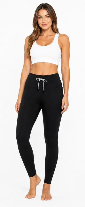 Yogalicious Lux‎ Black High Waisted Drawstring Leggings with Pockets XS NWT thumbnail 1