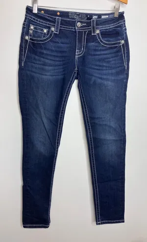 Miss Me Signature Skinny Jeans Womens 28 Blue Excellent Embellished Flap Pocket thumbnail 1