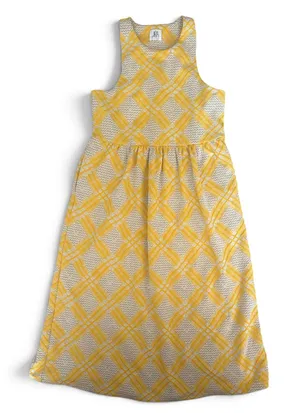 dRA Los Angeles Yellow White Chevron Lattice Midi Dress Pockets Womens M‎ thumbnail 1