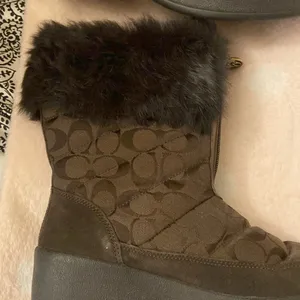 Coach monogram fur trim mid calf boots. thumbnail 4