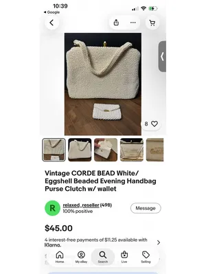 Vintage Ivory Beaded Handbag with Metal Frame and Clasp thumbnail 8