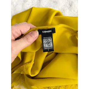 Express Mustard Yellow Satin Lace Trim Classic Glam Elegant Camisole Top S thumbnail 4
