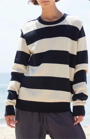 John Galt Brandy Melville Sweater Womens OS Navy‎ White Classic Striped Crewneck thumbnail 1