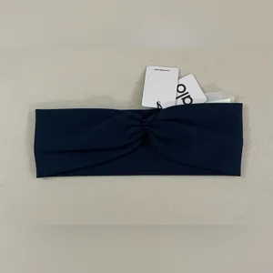 ALO Yoga NWT Airlift Headband Navy Blue Grips and scrunched back White Alo Logo thumbnail 3