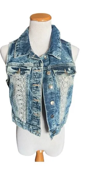 Womens Amethyst Jeans Cowboy Coture Stonewash Western Chic Denim Jean Vest Sz L thumbnail 1