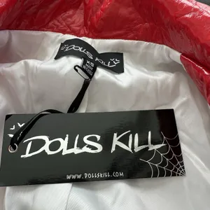 NWT Dolls Kill Flame Viral Vengeance red vinyl Belted trench coat XS Y2K thumbnail 10