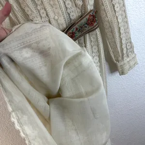 Vtg 70s John California Button Down Lace Dress Maxi Womens Cream Boho Collared thumbnail 9