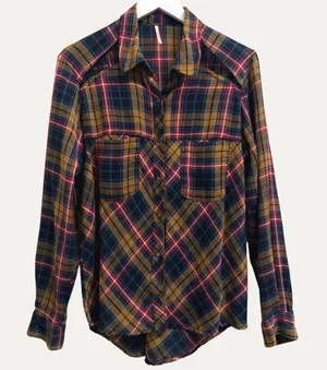 Free People Plaid Button Down Shirt‎ Multicolor Flannel Womens Small- Fall Cozy thumbnail 1