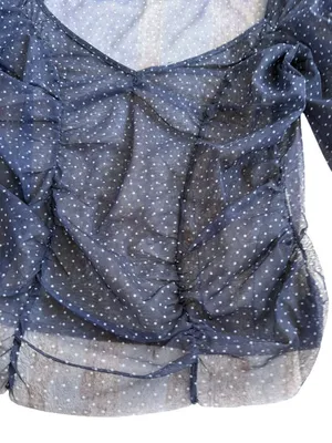 ZARA Navy Blue Sheer Polka Dot Top Size Medium thumbnail 4