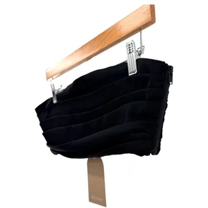 Meshki Lola Ruched Crepe Bandeau Top Black Strapless Crop Top Sz L New Going Out thumbnail 2