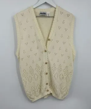 Vintage Y2K Cream Sweater Vest Cardigan Size Medium Boho Coquette Whimsical thumbnail 2