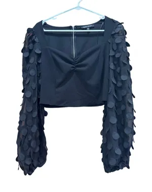 Jealous tomato black top blouse‎ with long sheer puffy sleeves thumbnail 1