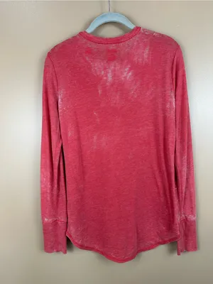 Aerie Distressed Long Sleeve Tee Pink Coral Soft Casual Lightweight Boho M thumbnail 9