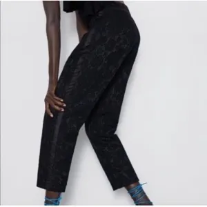 Zara NWT Black Lace Tuxedo Ankle Pants Satin‎ Trim Slim Straight Size Medium thumbnail 2