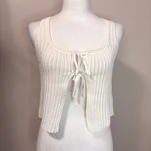 Princess Polly Knit Tie FrontCrop Top Women S/M Ivory Pointelle Ribbed‎ Festival thumbnail 2