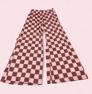 Checkerboard Wide Leg Pants - Pink/Brown thumbnail 1
