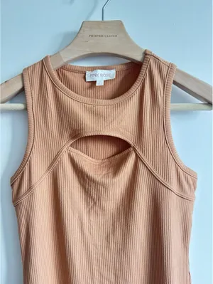 Pink Rose peach ribbed cutout mini dress size L Y2K bodycon thumbnail 2
