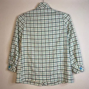 Jeanette Maternities Blouse Women S/M Blue Orange Plaid Top Maternity Boho EUC‎ thumbnail 2