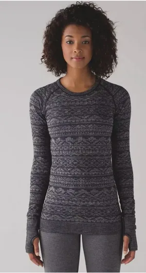 Lululemon Rest Less Pullover In Heather Black Aztec Print sz. 6 thumbnail 1
