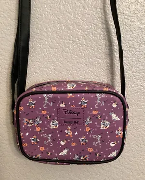 NWOT Loungefly Disney Mickey Mouse & Friends Purple Halloween AOP Crossbody Bag thumbnail 1