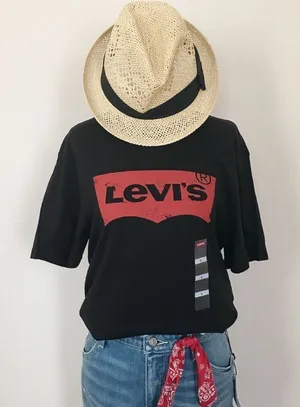 Levi's logo retro boyfriend tee shirt top black thumbnail 1