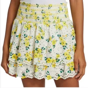 Alice + Olivia Bethie Mini Skirt in "Drifting By Floral" Smocked Tiered- Small thumbnail 1