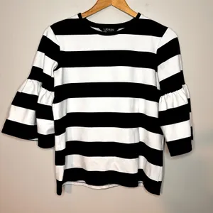 Lauren Ralph Lauren Bell Ruffle Sleeve Striped Top‎ 100% Cotton Size S thumbnail 1