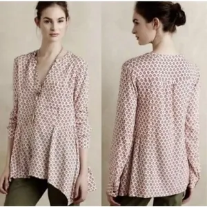 Maeve Anthropologie‎ Pink Medallion Sharkbite Hem Tunic Top Sz 0 thumbnail 2