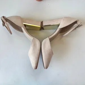 Lulu's Ankle Strap Block Heels Womens Shoes Size 9 Blush Pink Gold Faux Suede thumbnail 4
