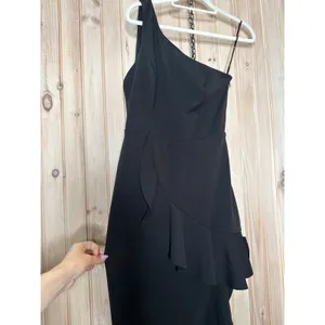 NWT Lulus Dramatic Persona Black One-Shoulder Ruffled Maxi Dress Holiday Party M thumbnail 4