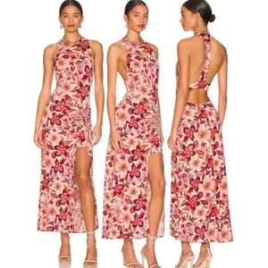 Free People Bohemian Floral Hawaiian Tropical Mimi Maxi Dress Size Medium Slit thumbnail 14