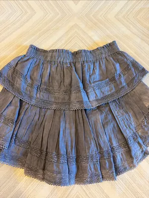 LoveShackFancy Women’s Medium Washed Purple Gray Tiered Lace Mini Skirt thumbnail 4