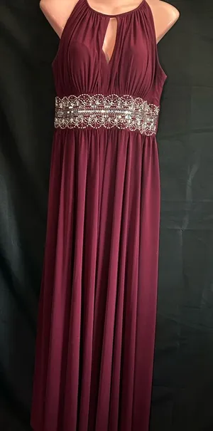 R&M Richards Burgundy Sequin & Beaded Full Length Evening Prom Gown SZ 6 thumbnail 1