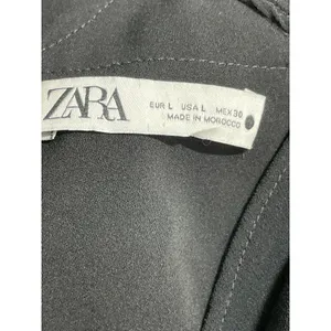Zara Women's Black Short Cap Sleeve V Neck Tie Wrap Pocket Blouse Top Size L thumbnail 5