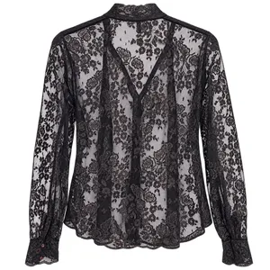 Vintage 90s Y2K New York & Company Black Floral Lace Sheer Button Front Blouse M thumbnail 2
